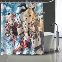 Cortina de chuveiro shunqian shimakaze, cortina para menina, anime, tecido de poliéster, para banheiro, 3d, à prova d'água, gancho de cortina de banho 2024 - compre barato