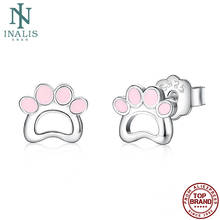 INALIS S925 Sterling Silver Pink Epoxy Earrings For Women Hollow Cute Puppy Footprint Stud Earring Charming Dating Jewelry 2024 - buy cheap