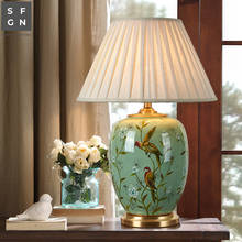 Lâmpada de mesa de cobre estilo americano para sala de estar jingdezhen lâmpada de mesa de cerâmica de luxo para quarto lâmpadas de cabeceira decoradas 2024 - compre barato