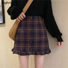 Skirts Womens Plaid Ruched Ruffles High Waist Mini Skirt Fashion Vintage Retro Korean Style College All-match Casual Chic Girls 2024 - buy cheap