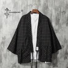 Kimono japonés Retro de celosía Yukata para hombre, camisetas de Japón de manga larga, cárdigan Haori, camisa, traje tradicional asiático 2024 - compra barato