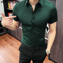 INCERUN Men Business Social Shirt Slim Short Sleeve Lapel 2020 Camisa Solid Color Streetwear Fashion Brand Mens Dress Shirts 5XL 2024 - buy cheap