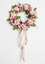 Rosa grinalda lintel flores artificiais plantas em forma de coração bowknot decoração do casamento guirlanda restaurante casa dcor porta parede pendurado 2024 - compre barato