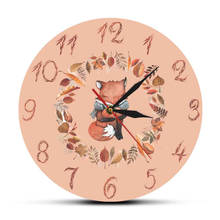 Relógio de parede estampado em acrílico, guirlanda de outono e raposa sentada, design animal, decoração para berçário de casa 2024 - compre barato