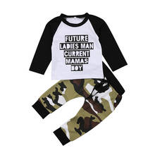 FOCUSNORM-Conjunto de ropa para niños pequeños, camiseta de manga larga con estampado de letras, Tops, pantalones de camuflaje, 2 uds. 2024 - compra barato
