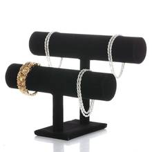 2 Tiers Black Velvet Hovering T-Bar Bracelet Necklace Jewelry Display Stand T4MD 2024 - buy cheap