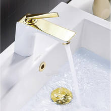 Grifo monomando para lavabo de baño, grifería de latón caliente y frío para lavabo, mezclador de agua con grúa, color blanco dorado 2024 - compra barato