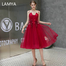 LAMYA Newest Prinsess Short Banquet Prom Dresses Vintage Evening Party Dress Flower Formal Gown Spaghetti Straps Robe De Soiree 2024 - buy cheap