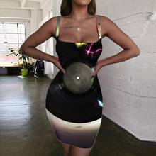 Kyku vestido música feminino punk rock 3d, impressão colorida halter sem mangas roupas femininas plus size praia feminino 2024 - compre barato
