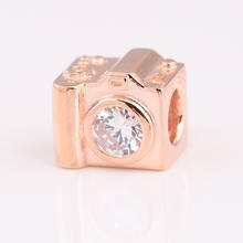 925 prata esterlina vintage câmera amuleto conta de rosa joias europeias 2024 - compre barato