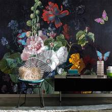 Foto personalizada estilo europeu 3d estereoscópico alívio floral flores borboleta pintura a óleo mural da parede sala de estar sofá papel 2024 - compre barato
