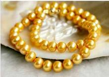 17.5" 8-9MM NATURAL SOUTH SEA GENUINE GOLDEN PEARL NECKLACE 14K GOLD CLASP 2024 - buy cheap