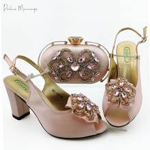 Italian Design Pink Color African Nigerian Ladies Shoes and Bag Set Decorated With Rhinestone for Party 2024 - buy cheap