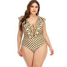 2021 Swimwear Women Classic Polka Dot Printed Summer Monokini Multilevel Ruffle Bodysuit Yellow Dots Beachwear Deep-V Bikini 5XL 2024 - buy cheap