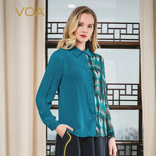 VOA Fall Lapel Single-breasted Bubble Long Sleeve Turquoise and Blue Asymmetri White Brown Halo Dye Fashion Silk Shirt B9600 2024 - buy cheap