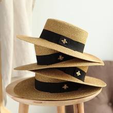 2022 Luxury 12-color Sun Hats Small Bee Straw Hat Retro Gold Braided Hat Female Loose Sunscreen Sunshade Flat Cap Visors Hats 2024 - buy cheap