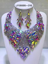 Conjunto de pendientes y collar con diamantes de imitación para mujer, conjunto de joyería nupcial de Dubái, joyería de moda para boda 2024 - compra barato