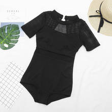 2022 Women Black One Piece Swimwear Short Sleeve Bathing Suit Summer Sexy Swimsuit Ladies Swim Monokini Suits Padded Beach Wear 2024 - buy cheap