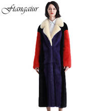 Ftangaiur 2021 Winter Imported Velvet Mink Fur Coat Full Sleeve Contrast Color Slim Mink Coat Women X-Long Real Mink Fur Coats 2024 - buy cheap