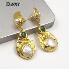 WT-MPE014 WKT-pendientes de perlas de agua dulce para mujer, aretes galvanizados dorados en forma de gota de agua, joyería 2024 - compra barato