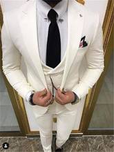 New Arrival Men Suits Ivory Groom Tuxedos Peak Lapel Groomsmen Wedding Bridegroom 3 Pieces ( Jacket + Pants + Vest + Tie )  D144 2024 - buy cheap