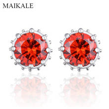 MAIKALE Charm Small Crown Stud Earrings Colorful Cubic Zirconia Beads Round Gold  Earings for Women Fashion Jewelry Gifts 2024 - buy cheap