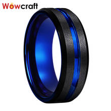 8mm Tungsten Wedding Rings for Men Women Blue and Black Plated Grooved Center Real Tungsten Polished & Brushed Finish Bands 2024 - buy cheap