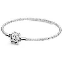 925 Sterling Silver Moments Bright Snowflake Clasp Mesh Bangle Bracelet Fit Women Bead Charm pandora Jewelry 2024 - buy cheap