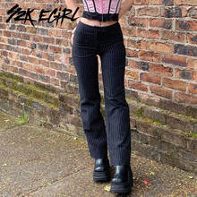 Y2K EGIRL Harajuku Striped Slim Black Trousers Vintage 90s Streetwear High Waist Pants Indie Autumn Fashion Casual Long Trousers 2024 - buy cheap