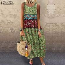 ZANZEA Summer Vintage Floral Printed Cotton Linen Dress Women Casual Sleeveless Long Sundress Loose Baggy Robe Vestido Plus Size 2024 - buy cheap