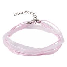10 Strands Jewelry Making Necklace Cord, Organza Ribbon & Cotton Wax Cord & Silver Color Iron Clasp, PearlPink, 430x6mm 2024 - buy cheap