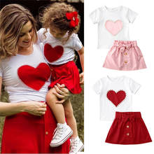 PUDCOCO Adorable Toddler Kids Baby Girl Heart Print Pearl T-shirt Bow Skirt Outfit Clothes Set Summer 1-5Y 2024 - buy cheap