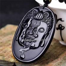 Beautiful Natural Black Obsidian Carved Buddhism Gost Amulet Lucky Pendant + Beads Necklace Fashion Crystal Jewelry 2024 - buy cheap