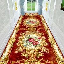 Tapete estilo europeu para corredor, tapete longo para casa, corredor, entrada, escada, parcialmente, chão, flor, vermelho 2024 - compre barato