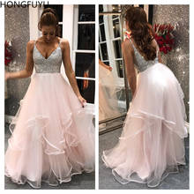 Hongfuyu-lindo vestido de noite, longo, eventos especiais, linha a, brilhante, babados, robe de festa, vestido formal, vestidos de baile 2024 - compre barato