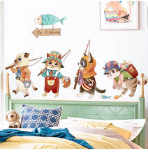 Papel de parede decorativo de gato e pesca, adesivo de parede para decoração de quarto e sala de estar, arte autoadesiva, pvc 2024 - compre barato