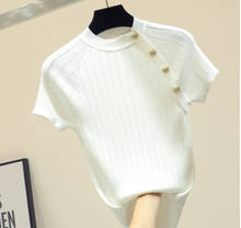 Ins Thin Knitted White T-shirt Top Ice Silk Short-sleeved T-shirt Female 2020 Spring and Summer New Style was Thin Women 2024 - buy cheap