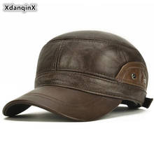 XdanqinX Men Cowhide Leather Cap Army Military Hats Genuine Leather Hat Men's Fashion Brands Cap Adjustable Size Men Flat Cap 2024 - buy cheap