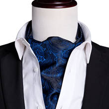 Barry.Wang Men Ascot Tie Floral Deep Blue Silk Cravat Paisley Necktie Set Handkerchief Cufflinks for Wedding Party Dropshipping 2024 - buy cheap