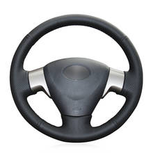 Hand-stitched Black Genuine Leather Car Steering Wheel Cover for Toyota Corolla Auris Isis Aygo (UK) Ractis Matrix Sienta 2024 - buy cheap