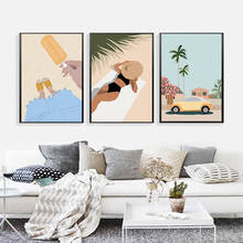 Girl Summer Vacation Vintage Palm Car Wall Art Canvas Painting Nordic Posters And Prints Wall Pictures For Living Room Decor 2024 - buy cheap