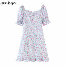 Yenkye-vestido de verão feminino, minivestido de chiffon com estampa floral e manga curta, gola v, moda urbana, 2021 2024 - compre barato