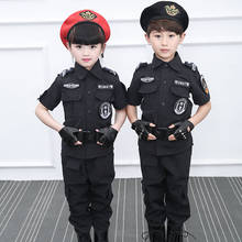 Костюм полицейского на Хэллоуин, униформа черного цвета для мальчиков, косплей, подарок на день рождения с кепкой 2024 - купить недорого
