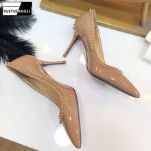 New Sexy Luxury Rivets Shoes Woman High Heels Ladies Shoes Pointed Toe Heels Pumps Women Dress Shoes Genuine Leather Woman Pumps 2024 - buy cheap