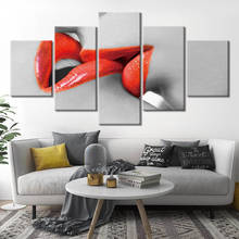 Poster Canvas Paintings Modular Room Decor 5 Piece Love Red Mouth Kiss Picture Wall Art Framed HD Prints Home Decor 2024 - buy cheap