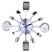 Homingdeco Kitchen Wall Clock 3D Unique Creative Mute Kitchen Utensils Toned Forks Spoons Spatulas Wall Clock Gift - Silver 2024 - buy cheap