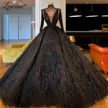 Black Turkish Islamic Beading Feather Evening Dresses Robe De Soiree 2020 Arabic Pageant Party Dress Dubai Women Prom Gowns 2024 - buy cheap