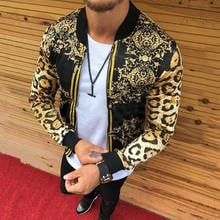 Jaqueta bomber masculina, jaqueta fina de manga longa com estampa de leopardo, moda casual, 2021 2024 - compre barato