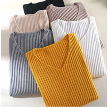 2021 Korean Fashion V-neck Solid Autumn Winter Sweater Pullover Women Female Knitted Sweater Slim Long Sleeve Badycon Sweater 2024 - buy cheap