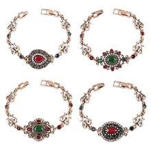 Shiny Colored Rhinestone Bracelet Women's Glamour Red Green Resin Bracelet Vintage Antique Gold Turkish Bracelet Jewelry 2024 - buy cheap